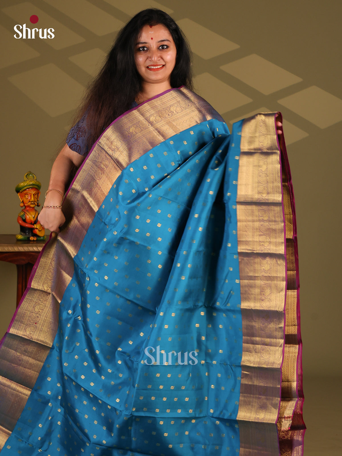 Blue & Violet - Kanchipuram-halfpure Saree - Shop on Shrus.com