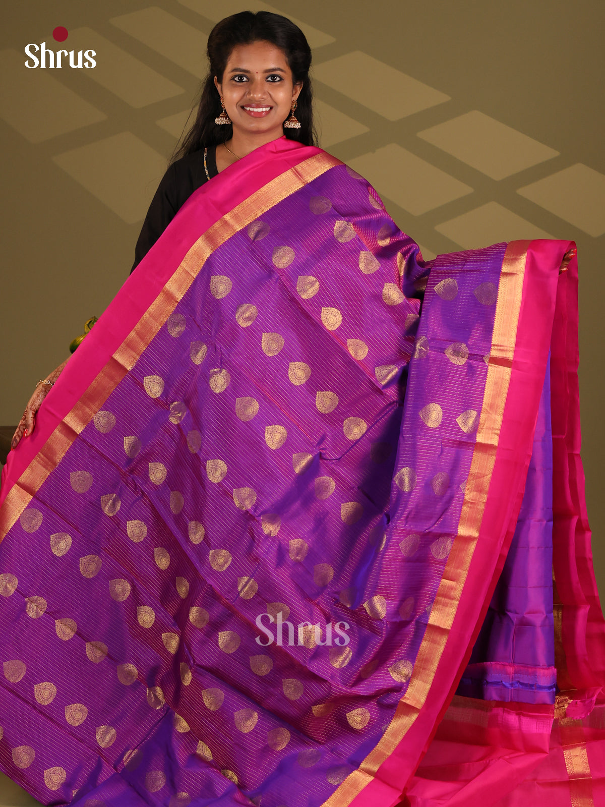 Violet & Pink- Kanchipuram-halfpure Saree - Shop on Shrus.com