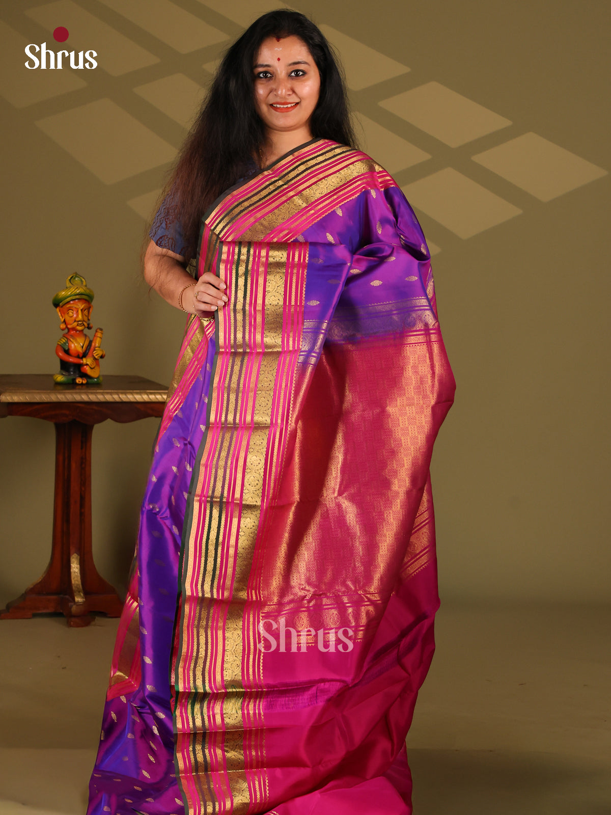 Purple & Majenta - Kanchipuram-halfpure Saree - Shop on Shrus.com
