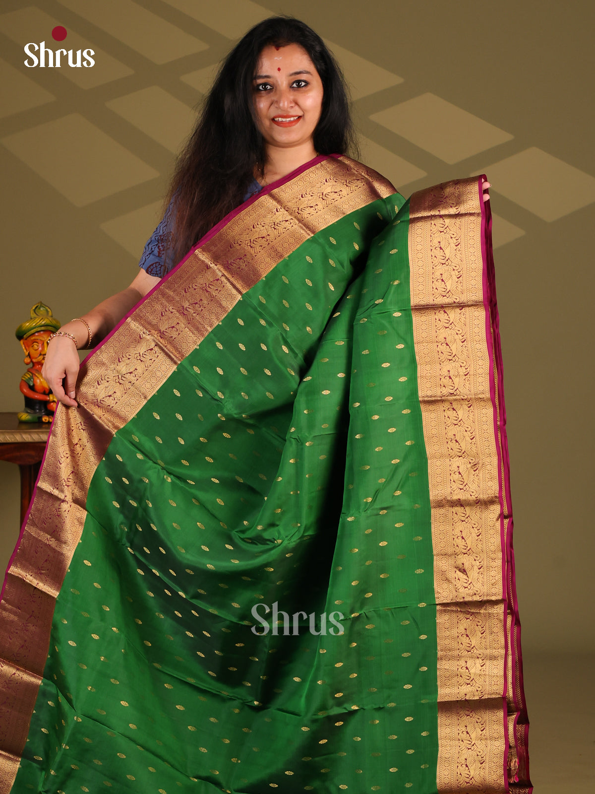 Green & Maroon - Kanchipuram-halfpure Saree - Shop on Shrus.com