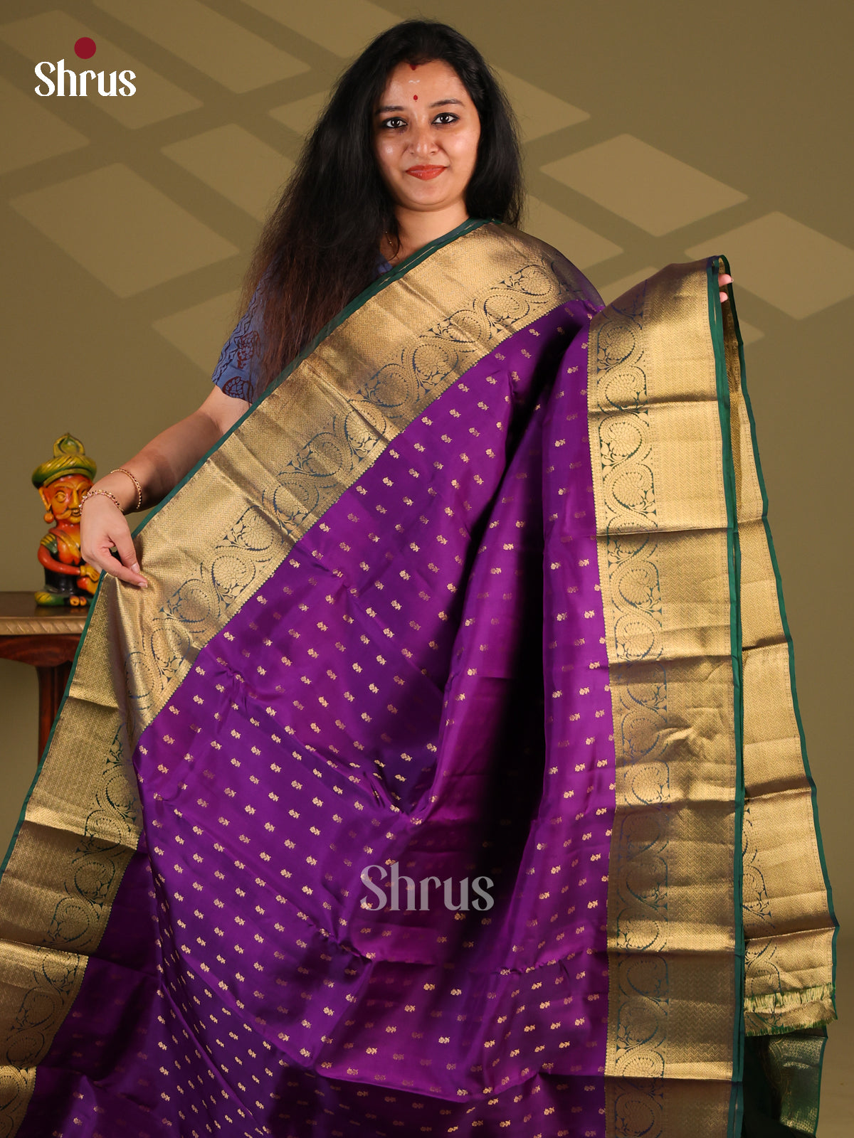 Violet & Green - Kanchipuram-halfpure Saree - Shop on Shrus.com