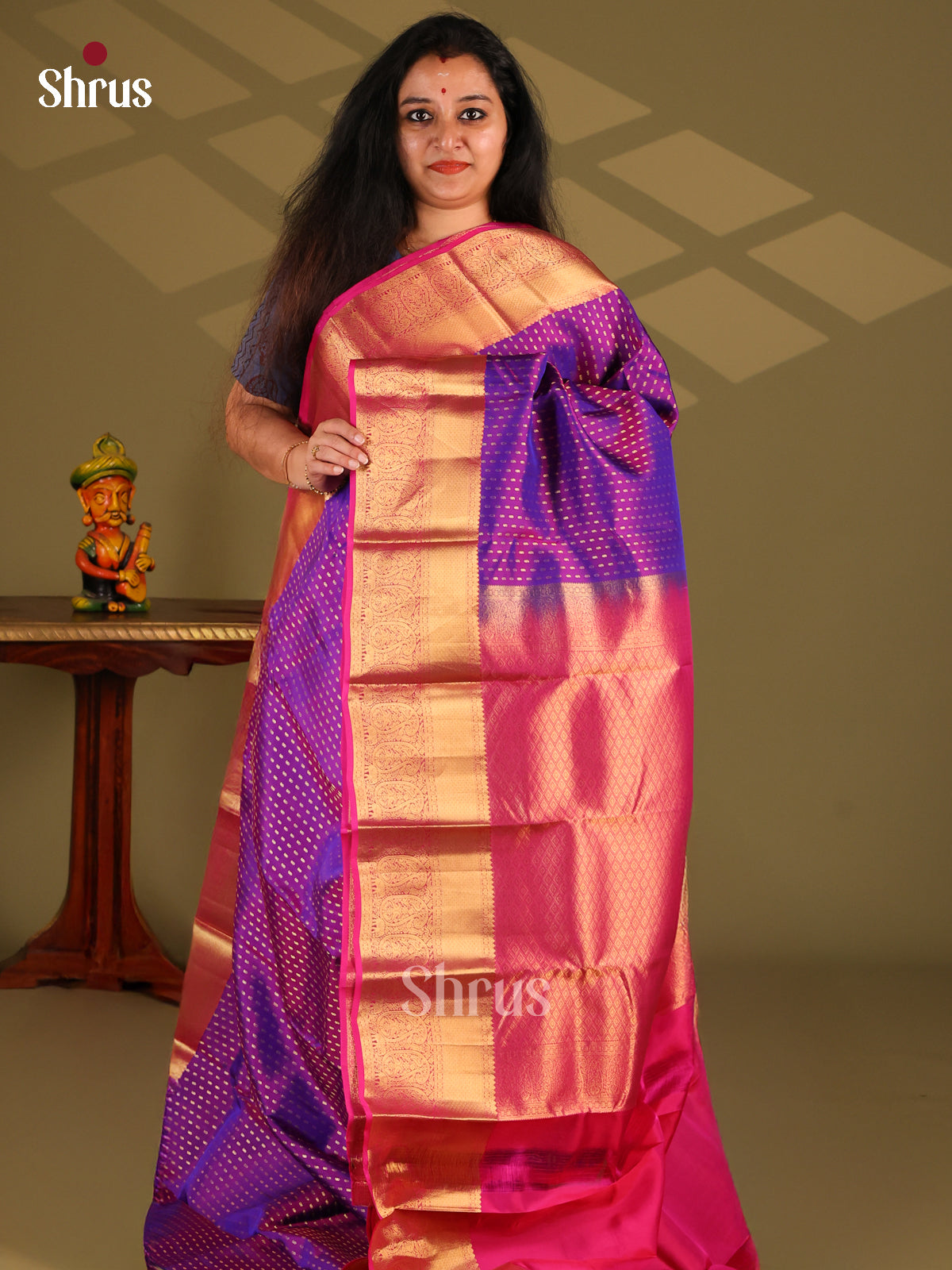 Purple & Pink - Kanchipuram-halfpure Saree - Shop on Shrus.com