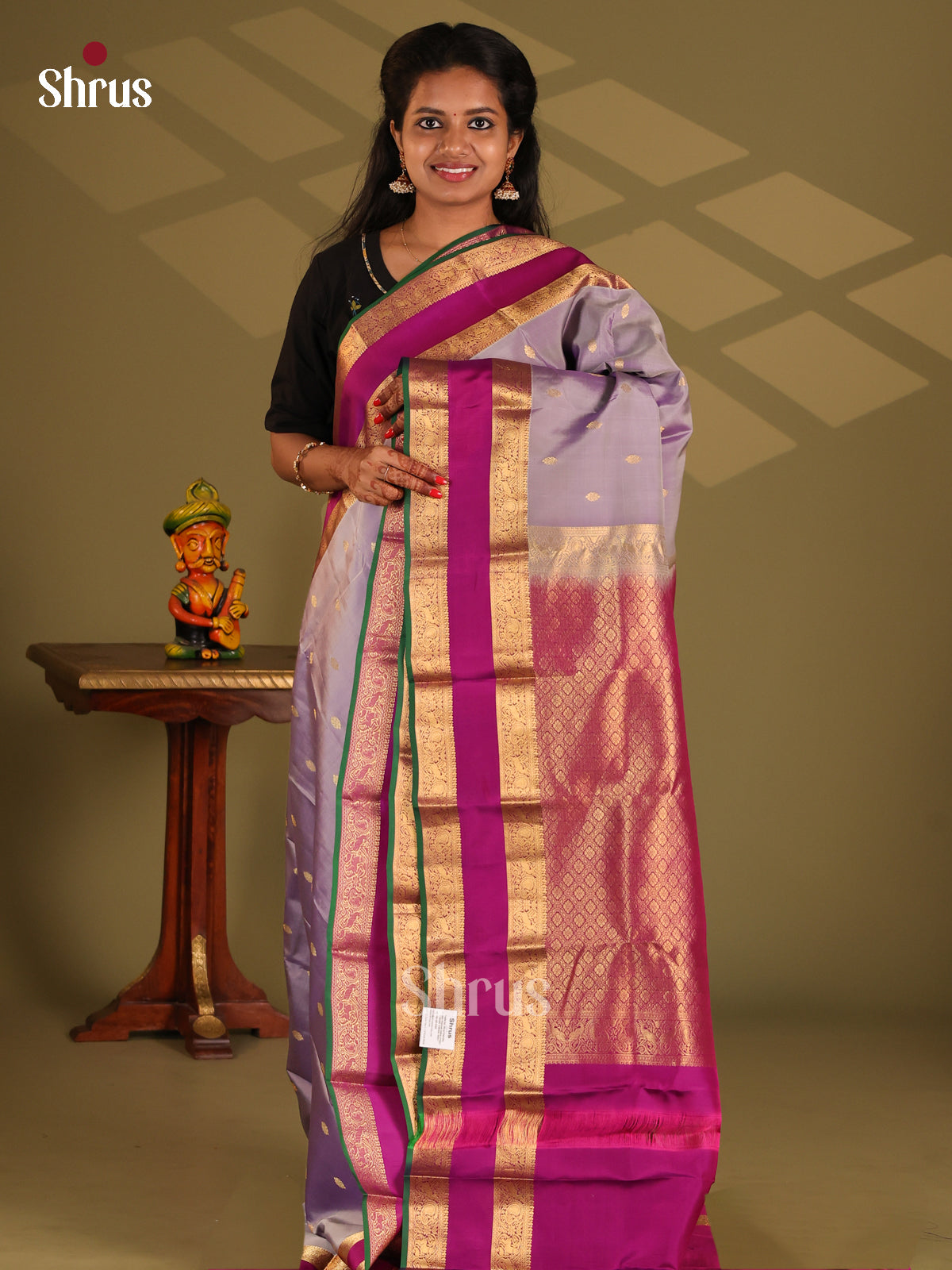 Lavender & Purple- Kanchipuram-halfpure Saree - Shop on Shrus.com
