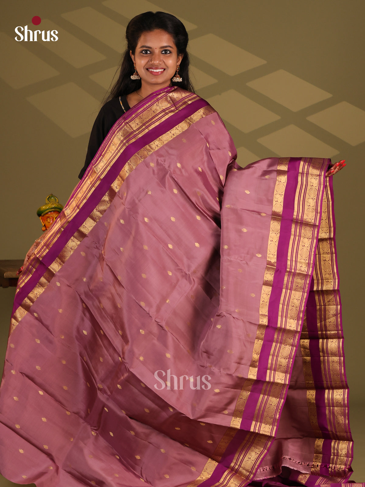 Dusty Pink & Purple - Kanchipuram-halfpure Saree - Shop on Shrus.com