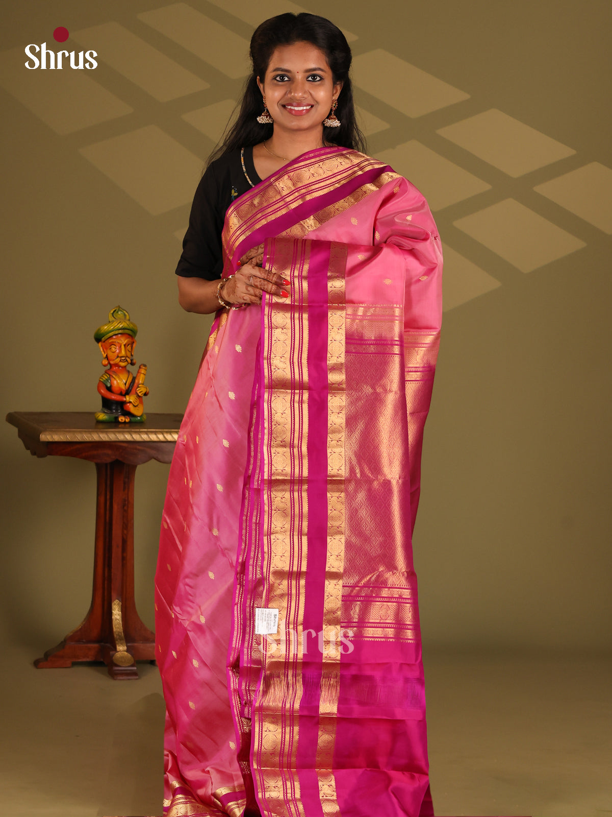 Pink & Purple - Kanchipuram-halfpure Saree - Shop on Shrus.com