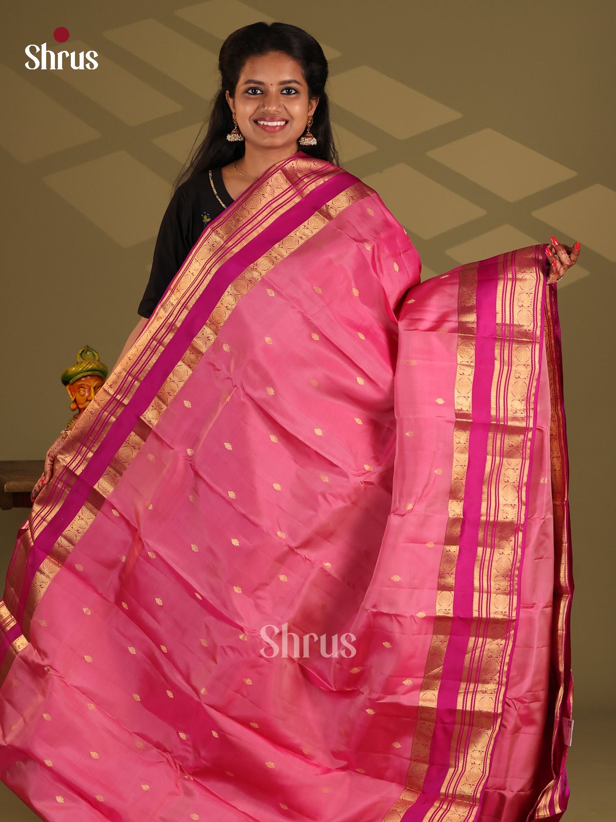Pink & Purple - Kanchipuram-halfpure Saree - Shop on Shrus.com