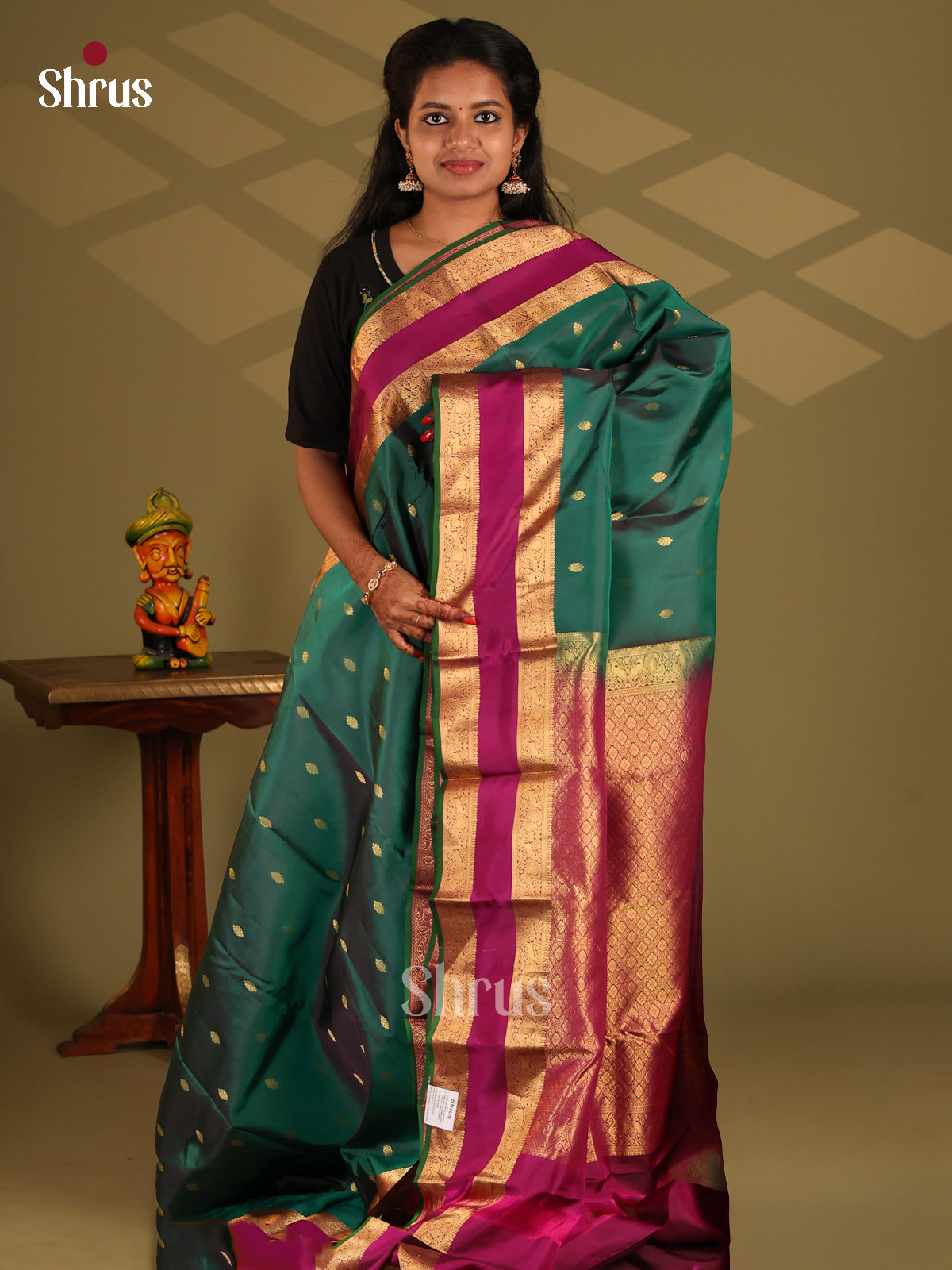 Green & Purple - Kanchipuram-halfpure Saree - Shop on Shrus.com