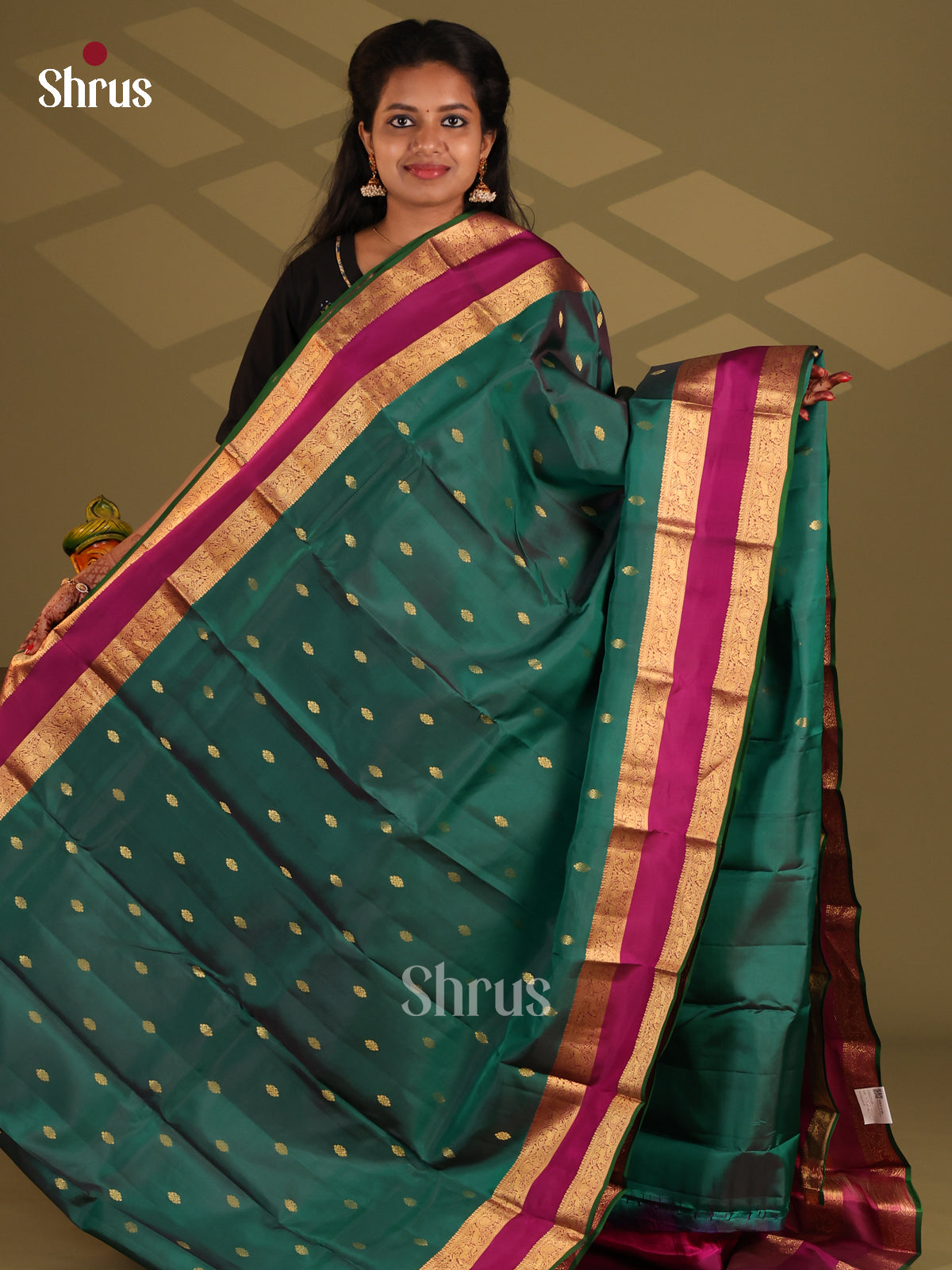 Green & Purple - Kanchipuram-halfpure Saree - Shop on Shrus.com