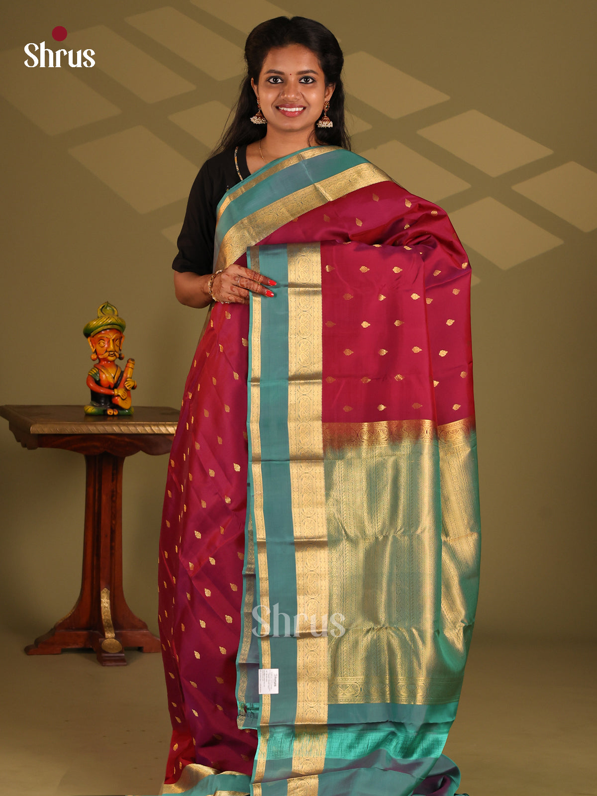 maroon & Double Shaded Blue - Kanchipuram-halfpure Saree