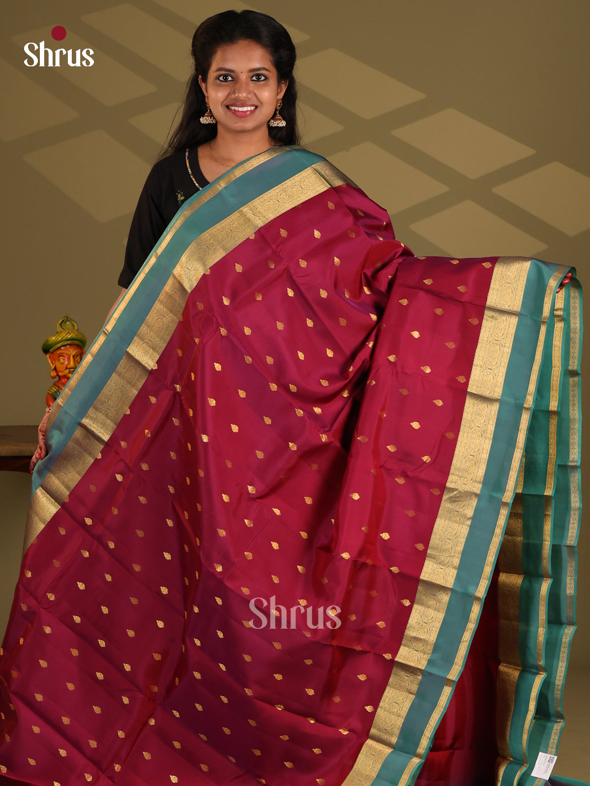 maroon & Double Shaded Blue - Kanchipuram-halfpure Saree