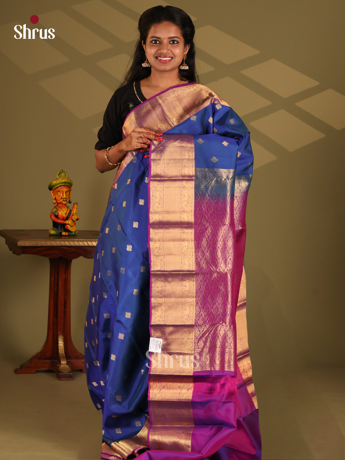 Blue & Majenta - Kanchipuram-halfpure Saree - Shop on Shrus.com