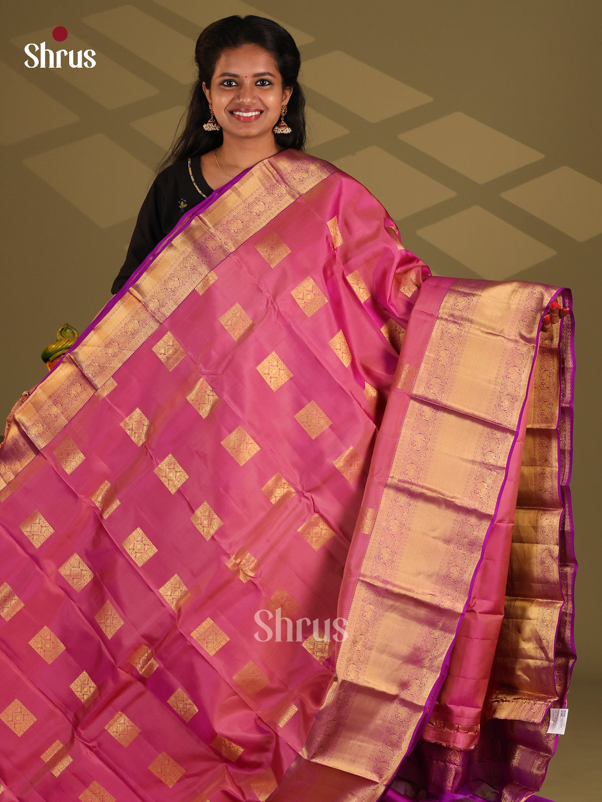 Lotus Pink & Purple- Kanchipuram-halfpure Saree - Shop on Shrus.com