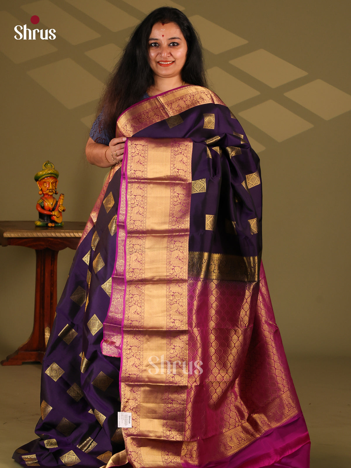 Violet & Purple- Kanchipuram-halfpure Saree - Shop on Shrus.com