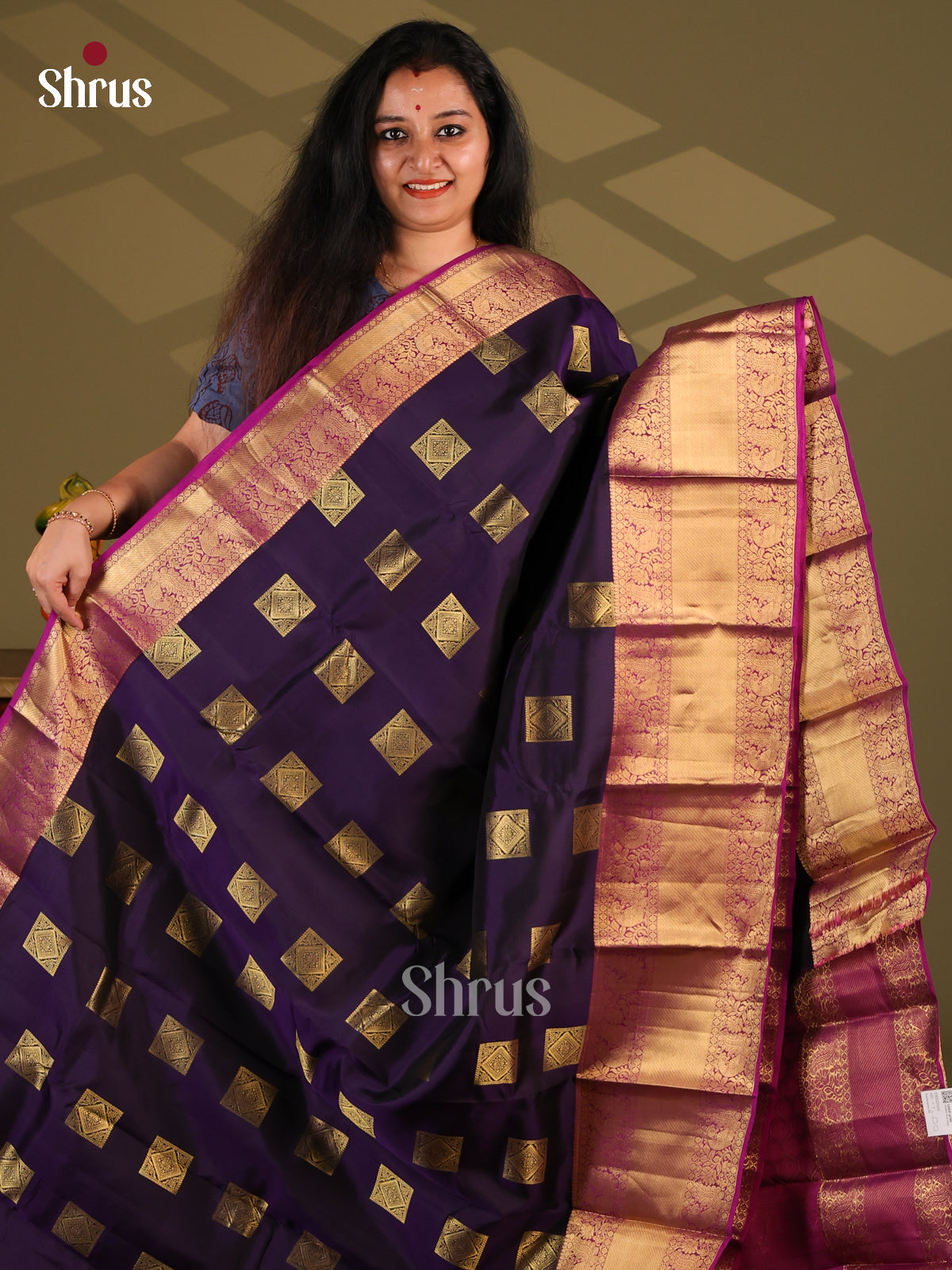 Violet & Purple- Kanchipuram-halfpure Saree - Shop on Shrus.com
