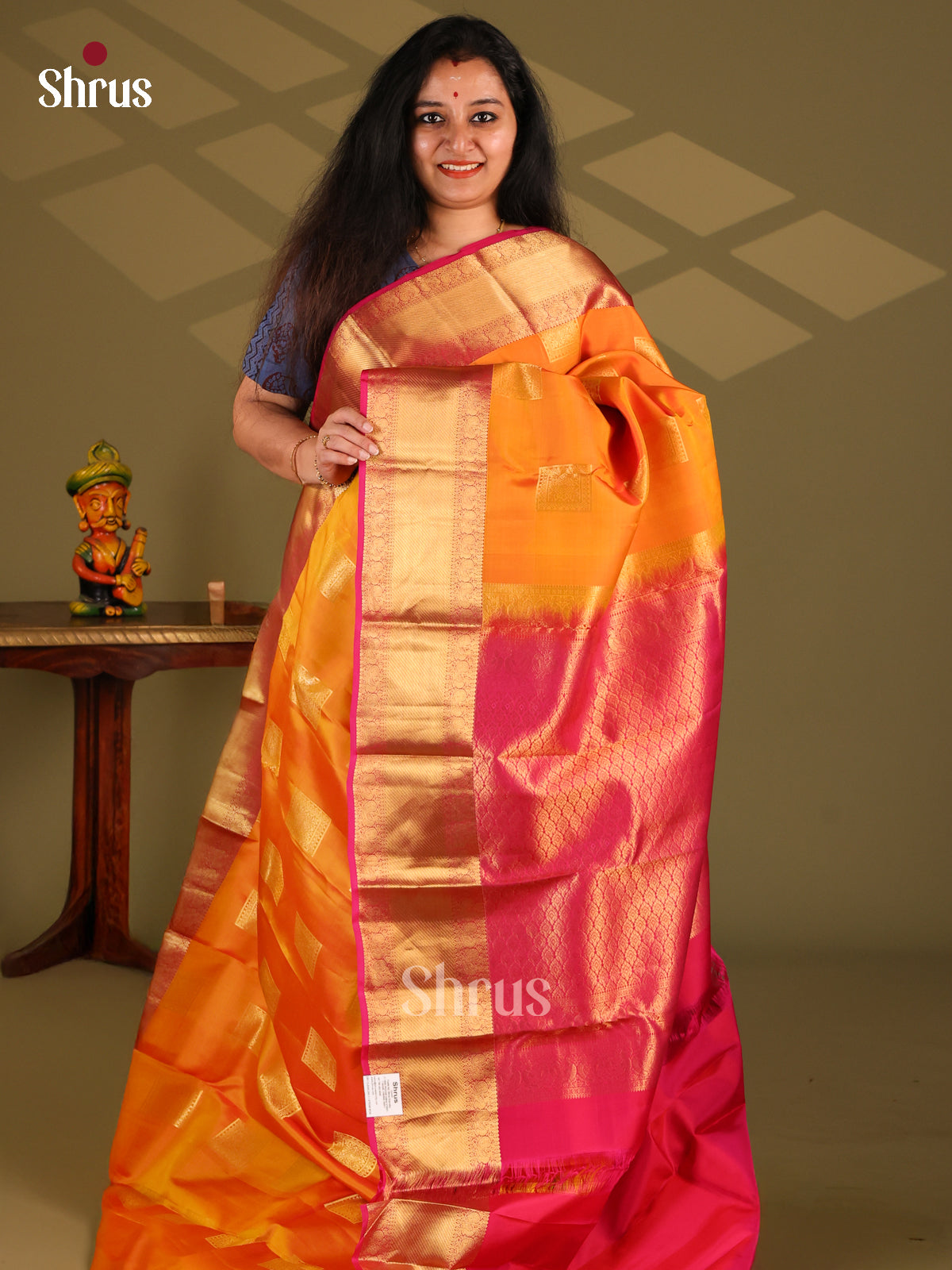 Orange & Majenta - Kanchipuram-halfpure Saree - Shop on Shrus.com