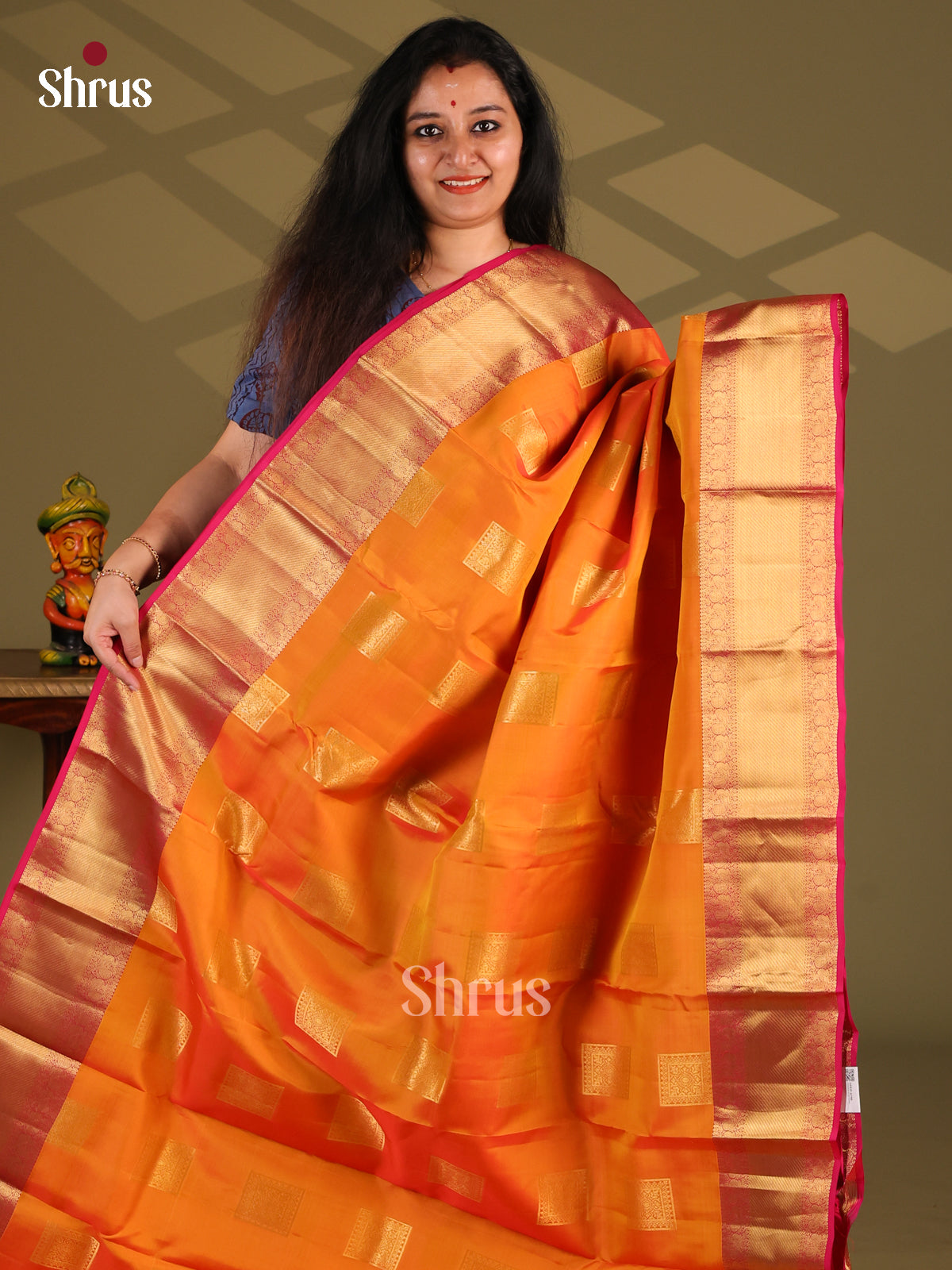 Orange & Majenta - Kanchipuram-halfpure Saree - Shop on Shrus.com