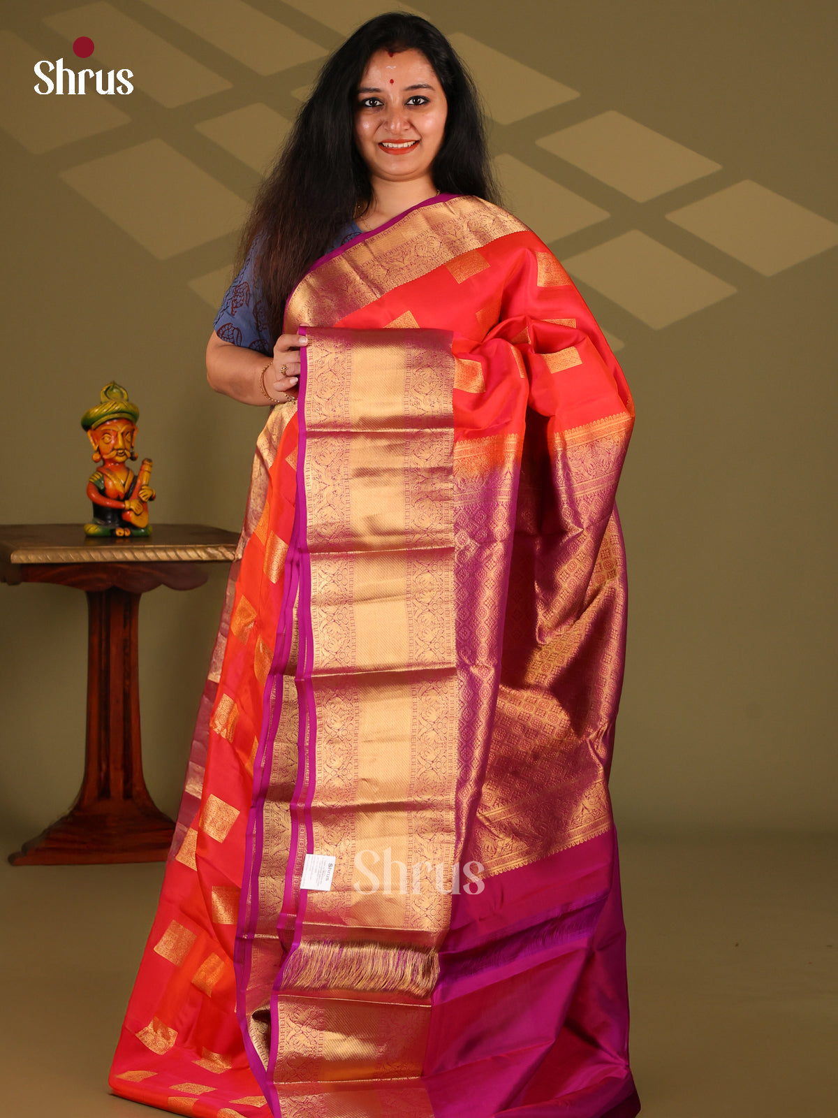 Orange & Purple - Kanchipuram-halfpure Saree - Shop on Shrus.com