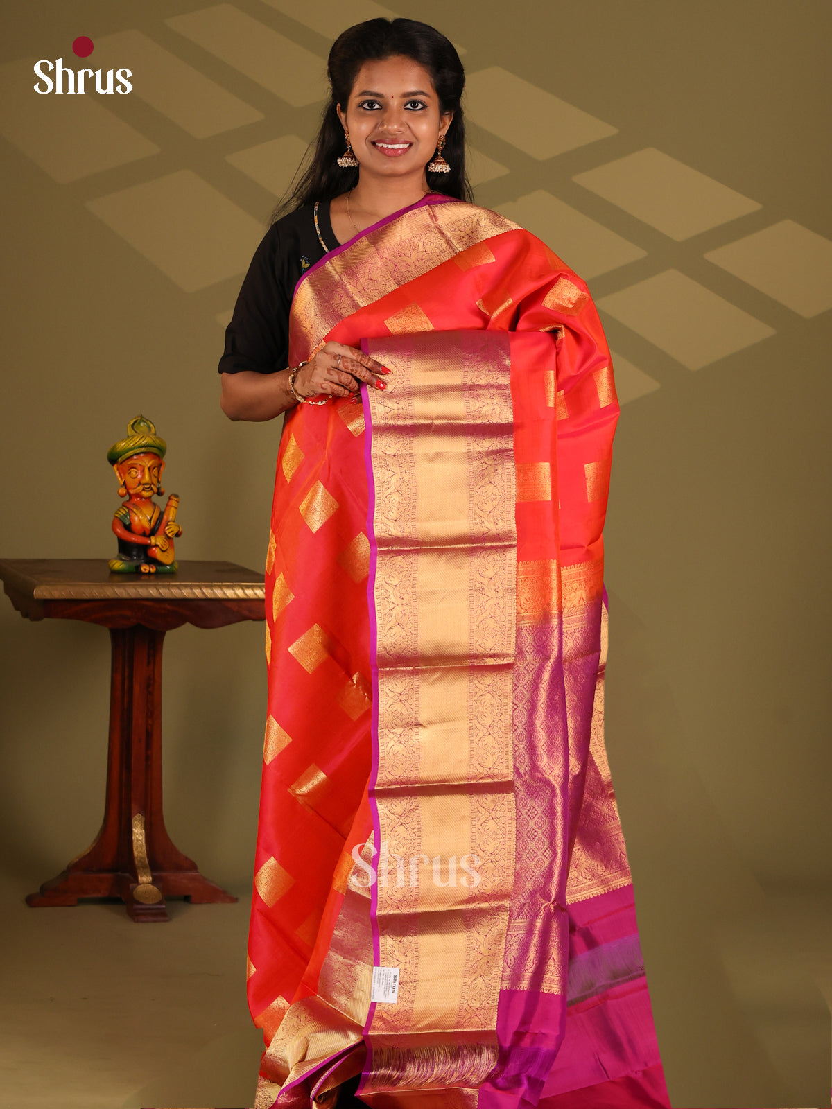 Orange & Purple - Kanchipuram-halfpure Saree - Shop on Shrus.com