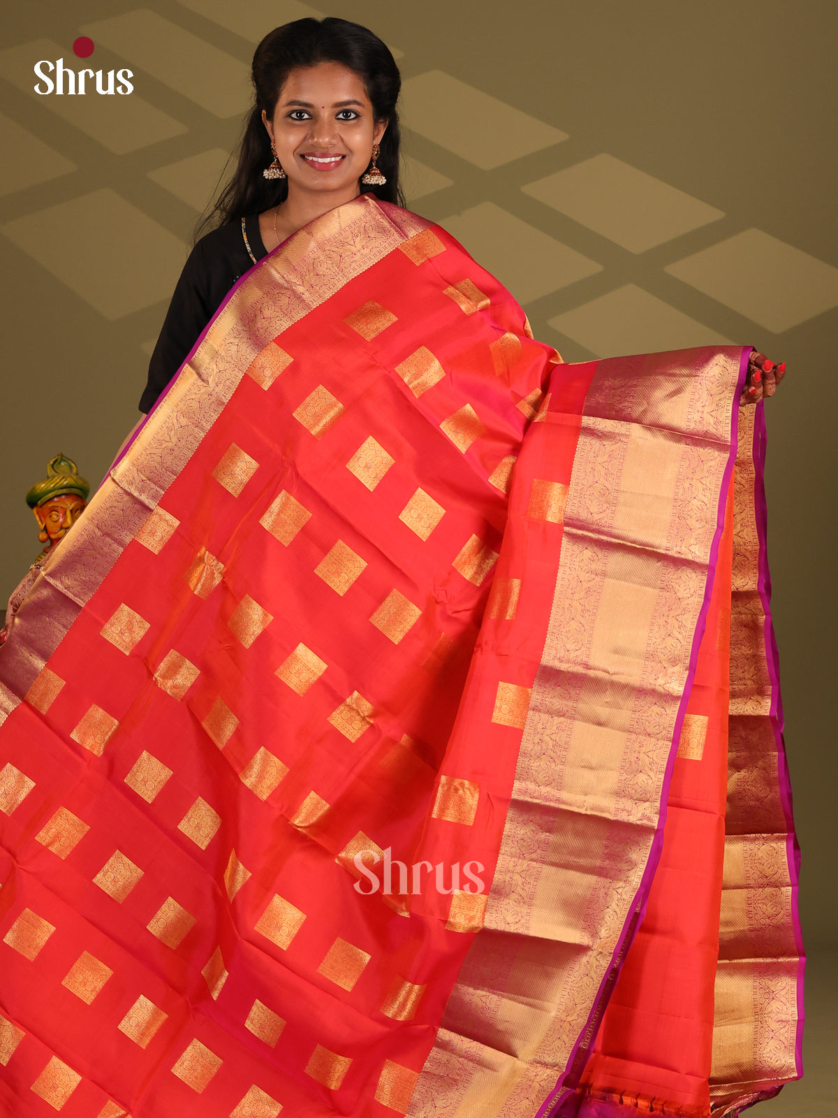 Orange & Purple - Kanchipuram-halfpure Saree - Shop on Shrus.com