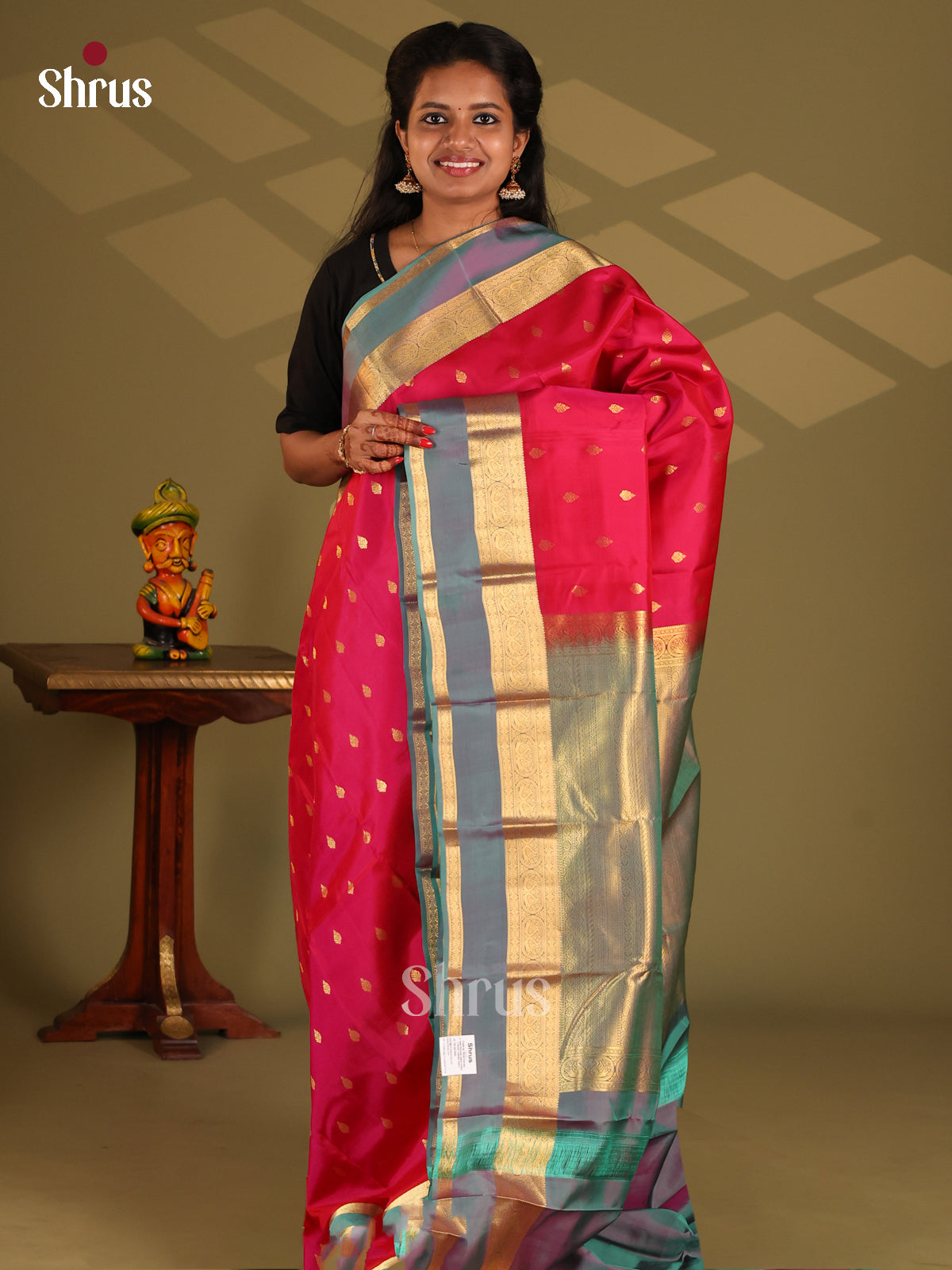 Red & Double Shaded blue - Kanchipuram-halfpure Saree - Shop on Shrus.com