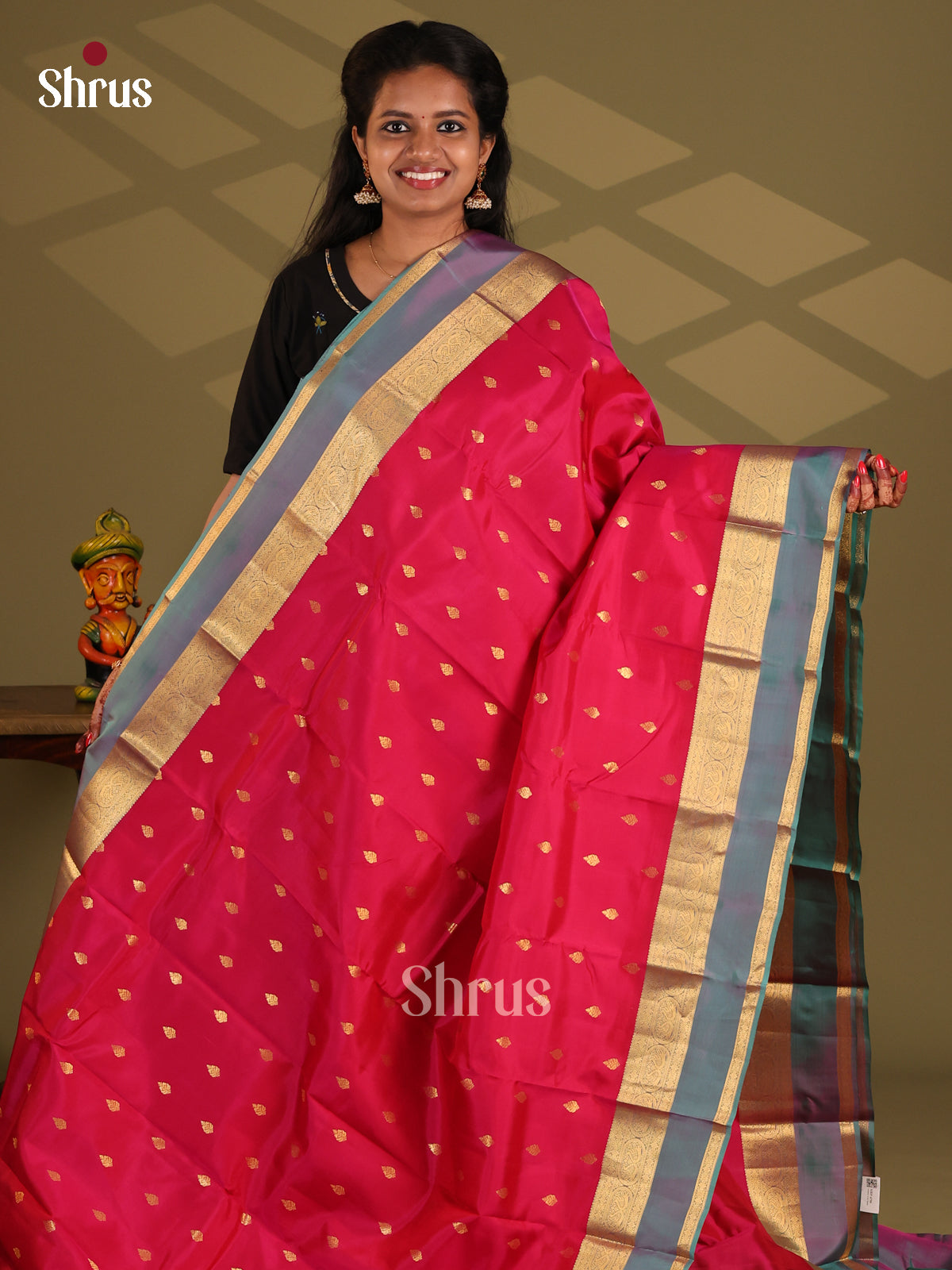 Red & Double Shaded blue - Kanchipuram-halfpure Saree - Shop on Shrus.com