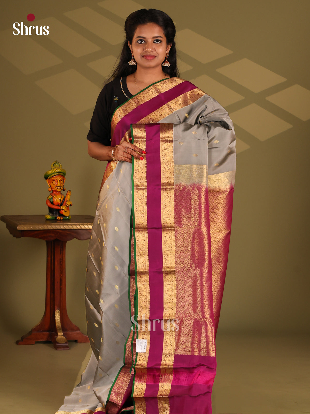 Grey & Purple - Kanchipuram-halfpure Saree - Shop on Shrus.com