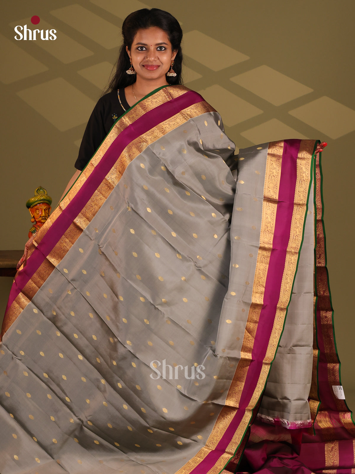 Grey & Purple - Kanchipuram-halfpure Saree - Shop on Shrus.com