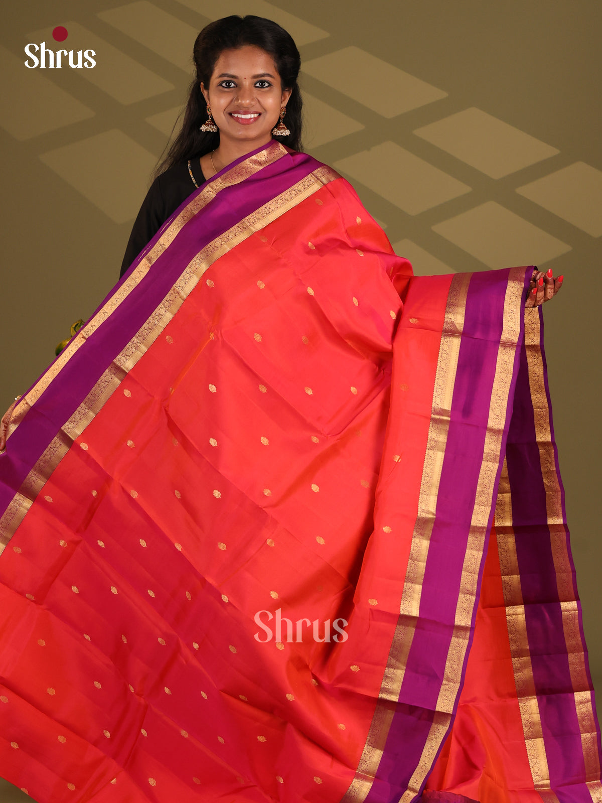 Red & Purple - Kanchipuram-halfpure Saree - Shop on Shrus.com