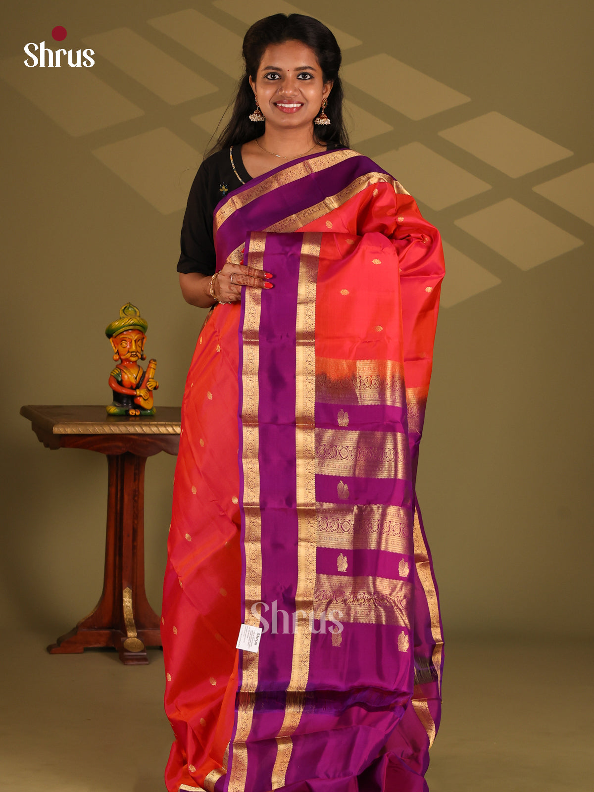 Red & Purple - Kanchipuram-halfpure Saree - Shop on Shrus.com