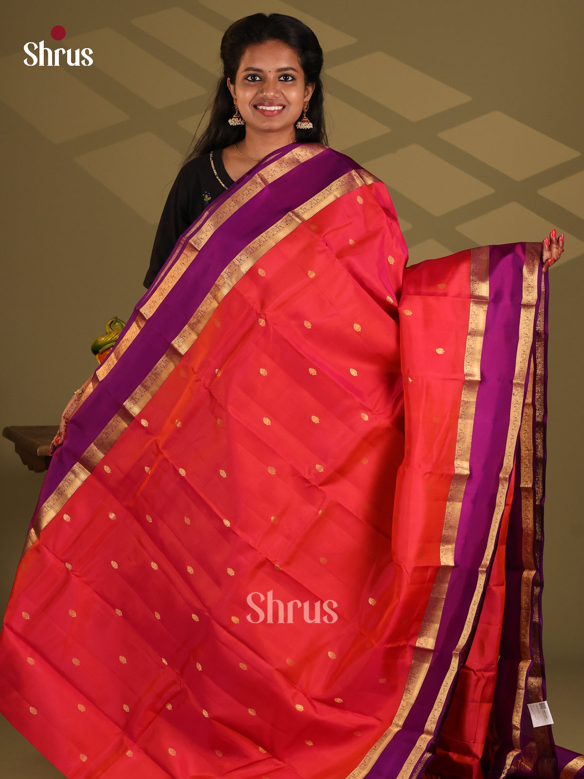 Red & Purple - Kanchipuram-halfpure Saree - Shop on Shrus.com