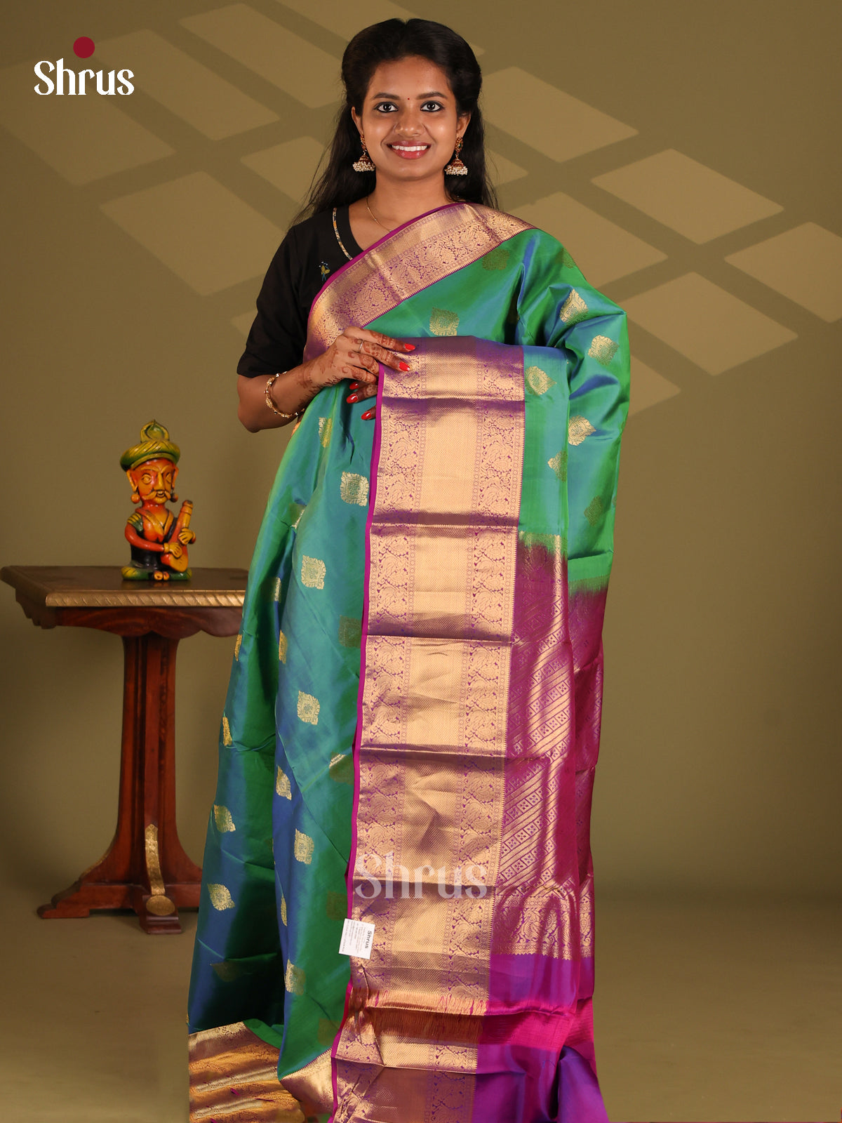 Green & Purple- Kanchipuram-halfpure Saree - Shop on Shrus.com