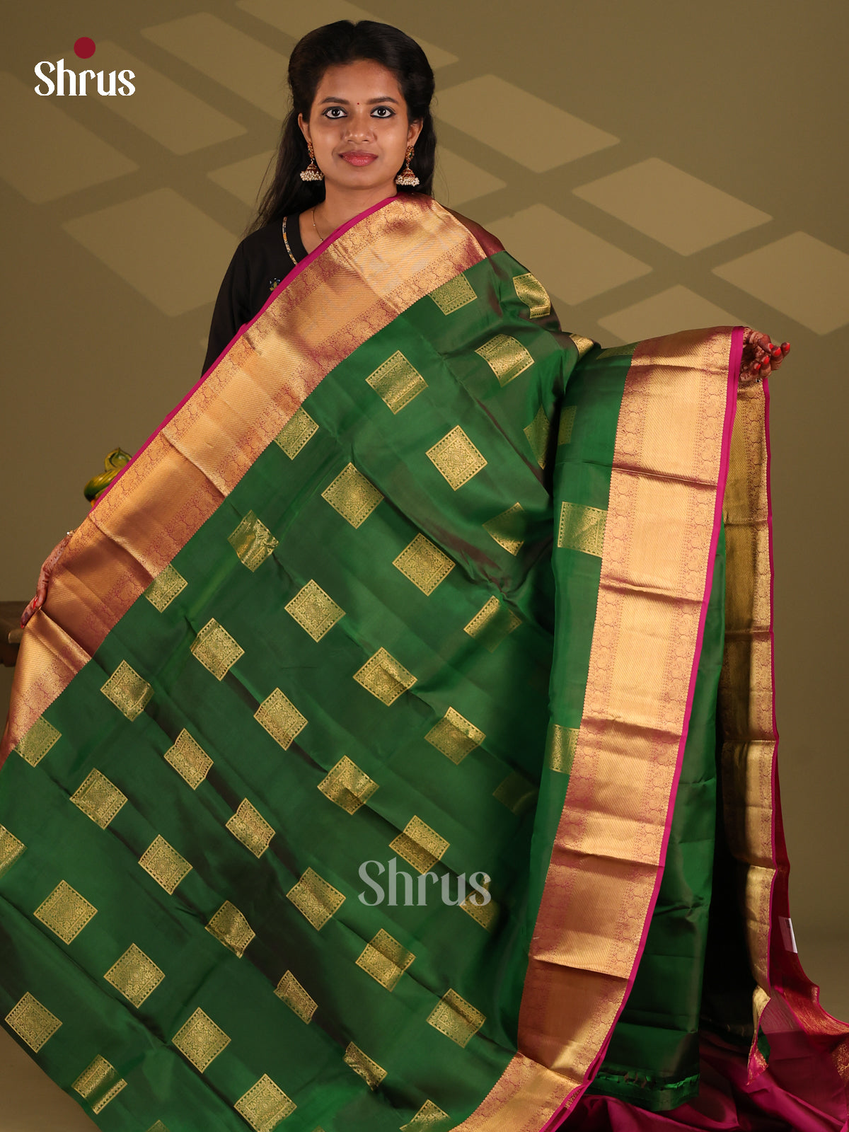 Bottle Green & Purple - Kanchipuram-halfpure Saree - Shop on Shrus.com