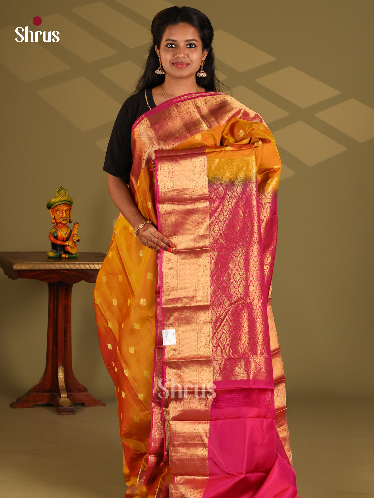Orange & Maroon- Kanchipuram-halfpure Saree - Shop on Shrus.com