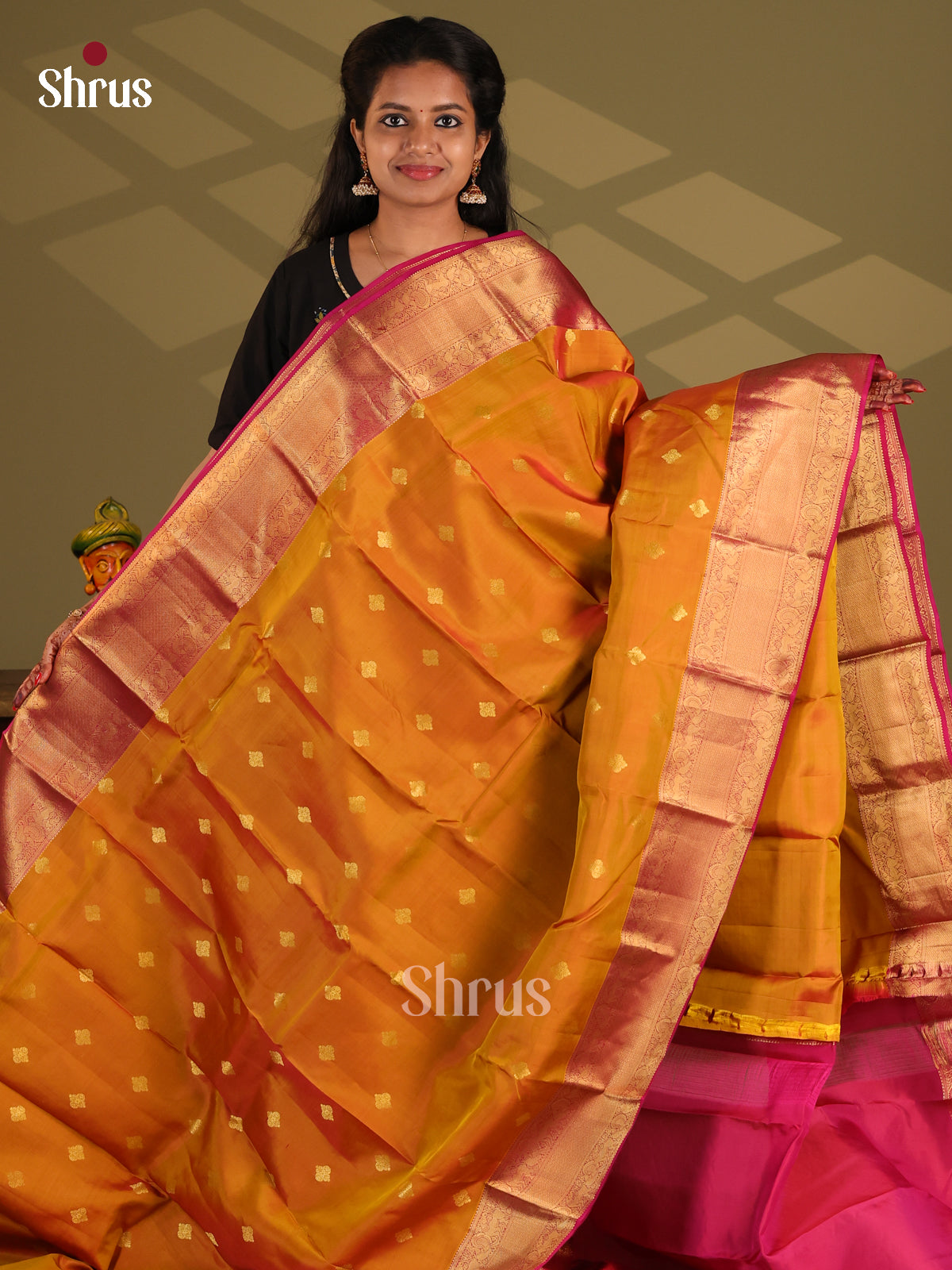 Orange & Maroon- Kanchipuram-halfpure Saree - Shop on Shrus.com