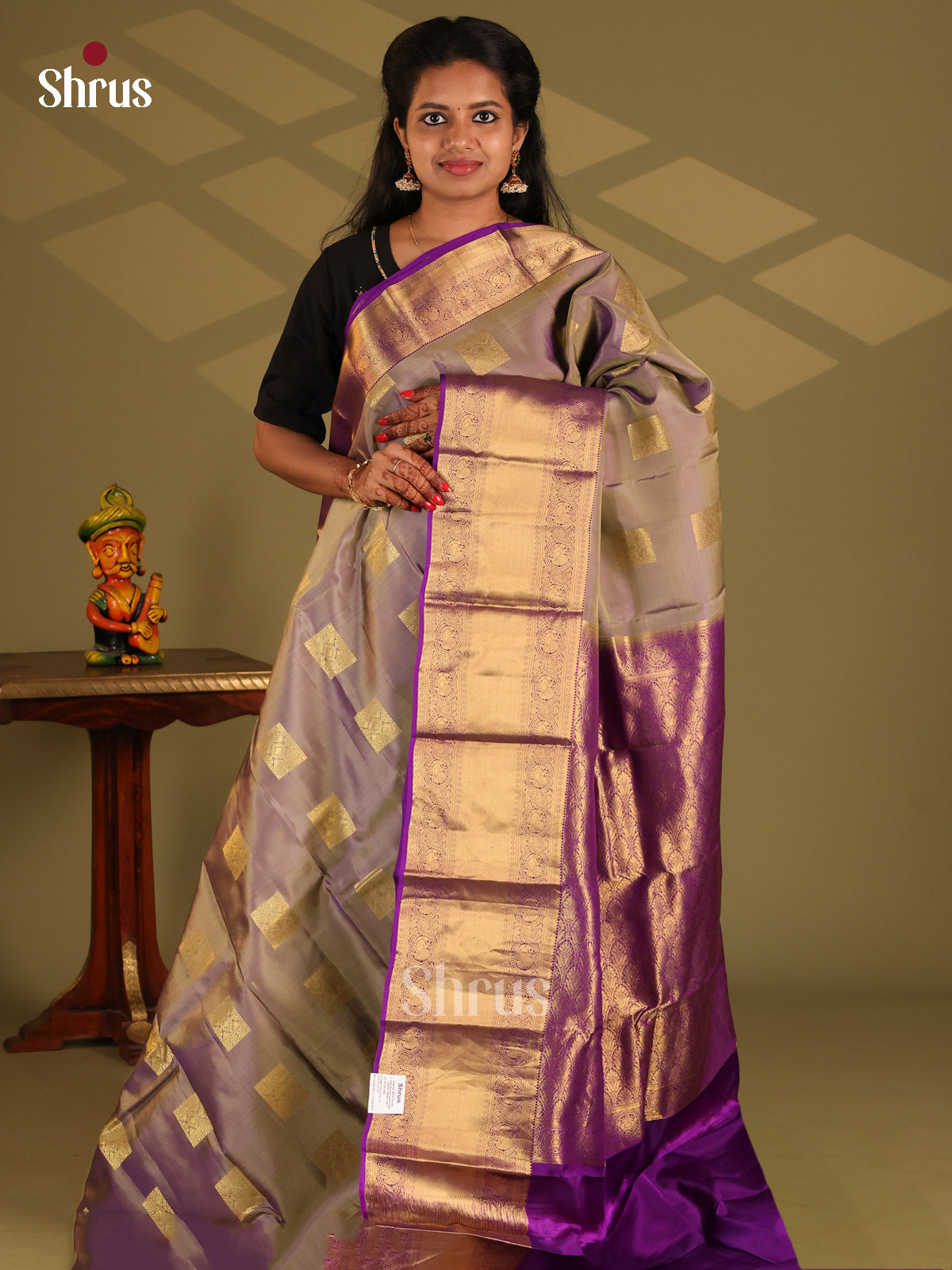 Grey & Violet - Kanchipuram-halfpure Saree - Shop on Shrus.com