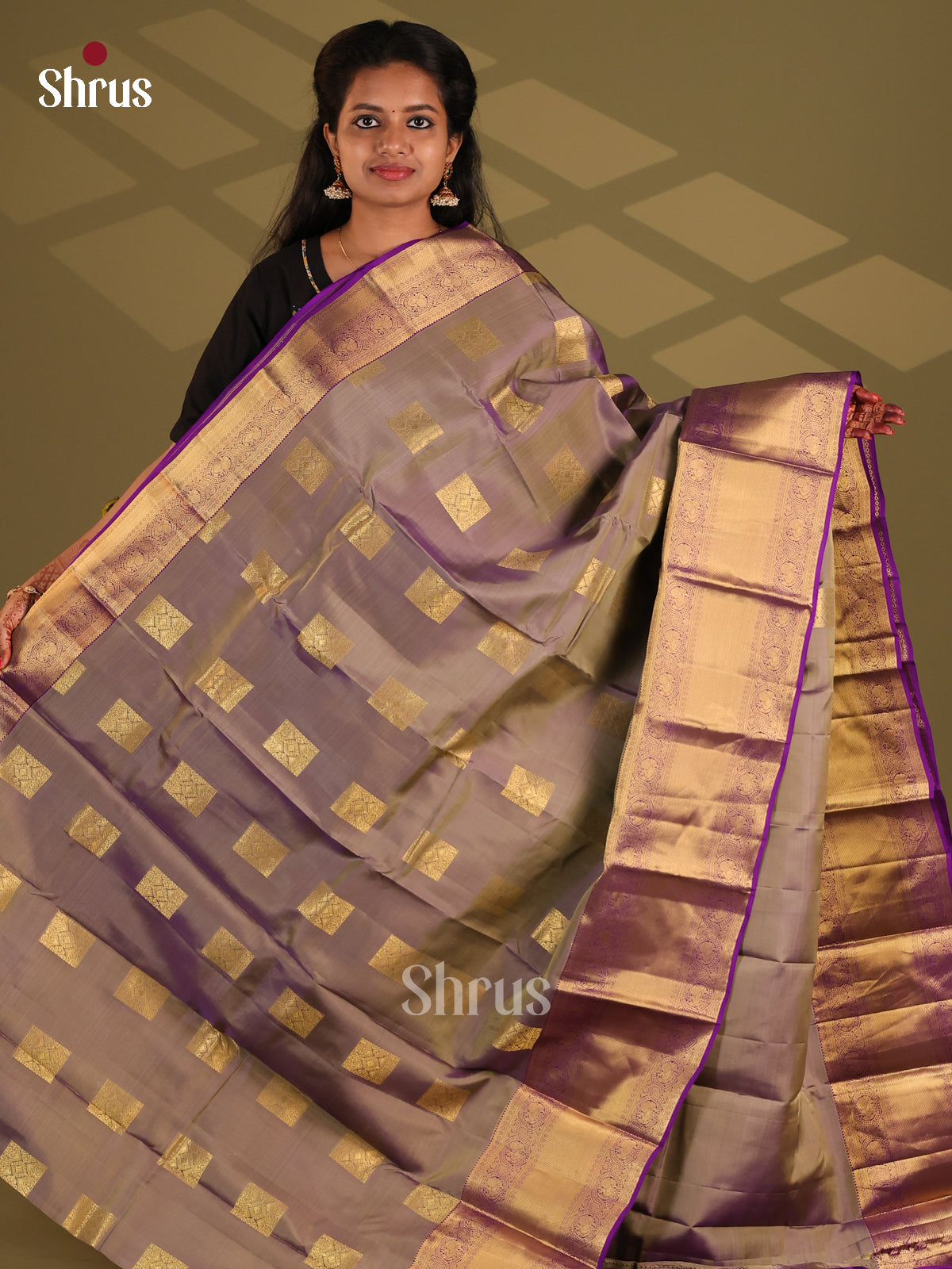 Grey & Violet - Kanchipuram-halfpure Saree - Shop on Shrus.com