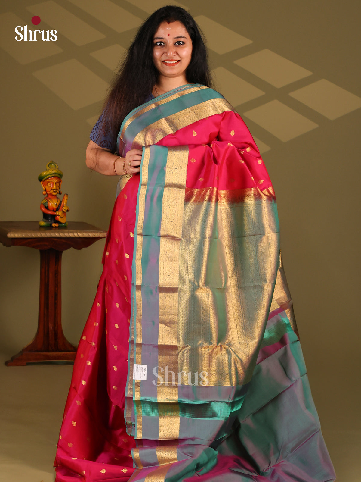 Red & Double shade purple - Kanchipuram-halfpure Saree - Shop on Shrus.com