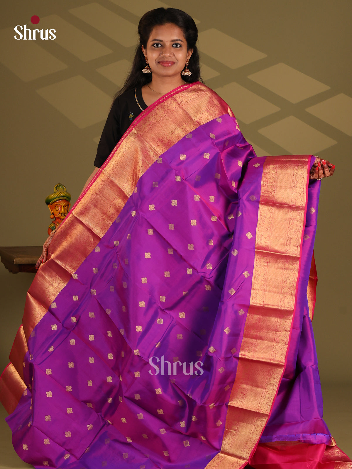 Purple & Pink- Kanchipuram-halfpure Saree - Shop on Shrus.com