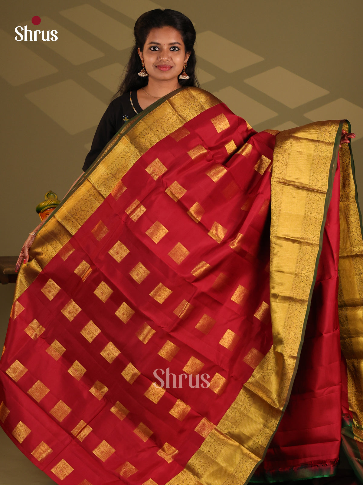 Red & Brown - Kanchipuram-halfpure Saree - Shop on Shrus.com