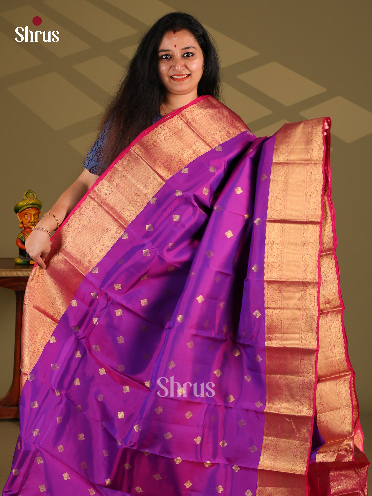 Purple & Maroon - Kanchipuram-halfpure Saree - Shop on Shrus.com