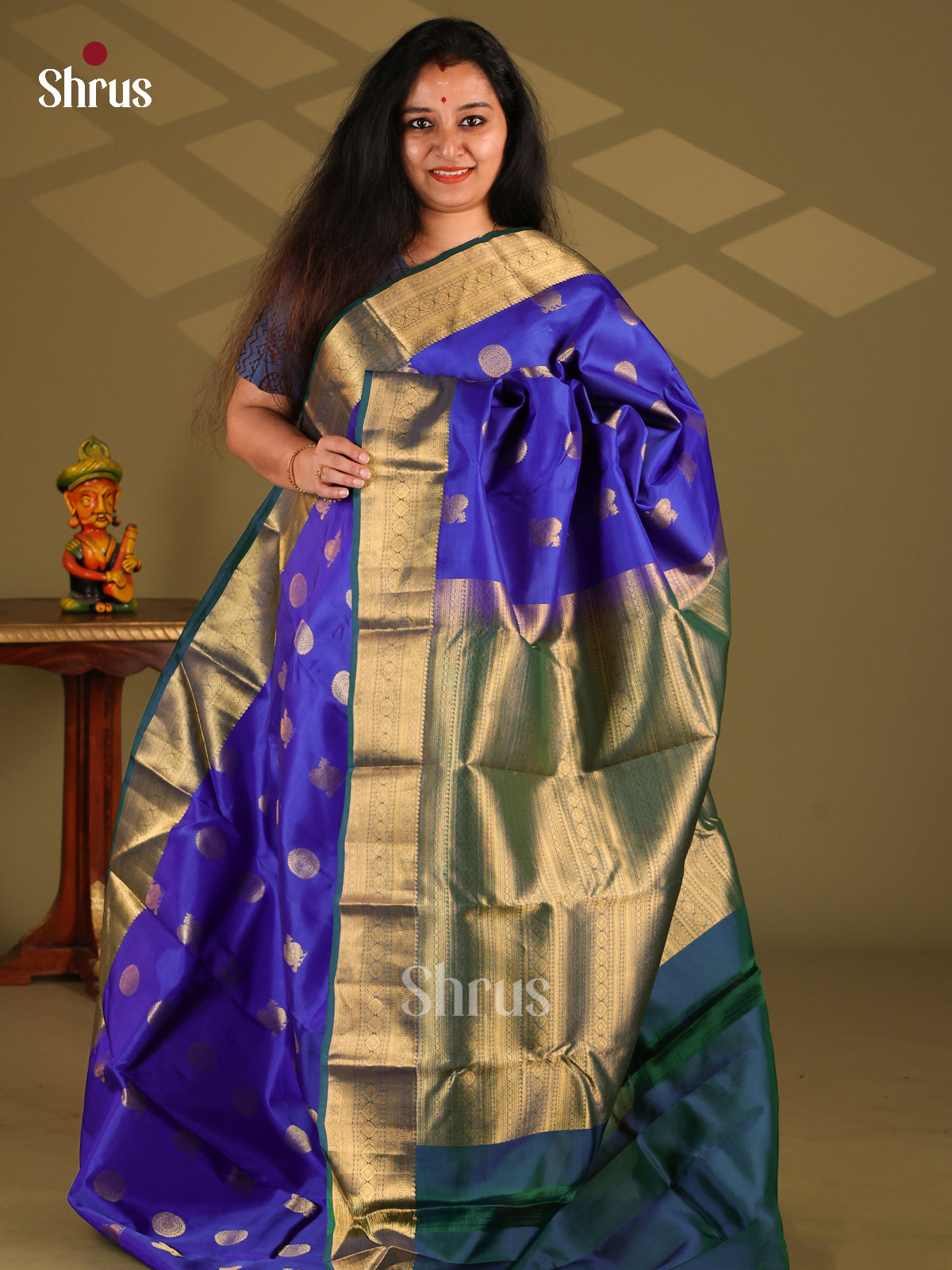 Royal Blue & Blue - Kanchipuram-halfpure Saree - Shop on Shrus.com