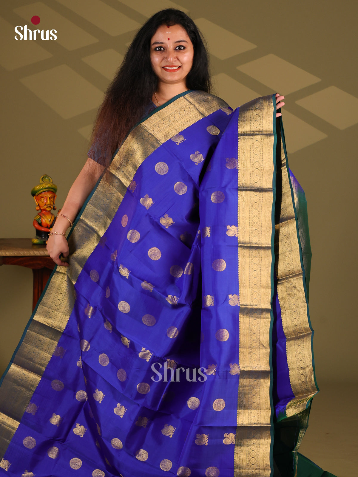 Royal Blue & Peacock Blue - Kanchipuram-halfpure Saree - Shop on Shrus.com