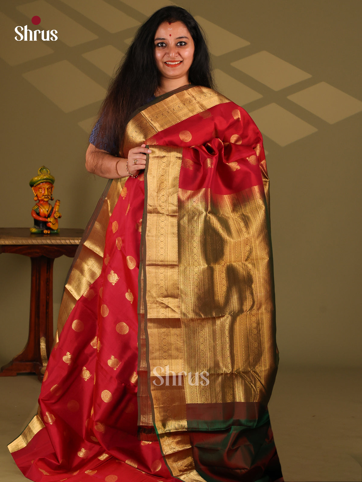 Red & Maroon - Kanchipuram-halfpure Saree - Shop on Shrus.com