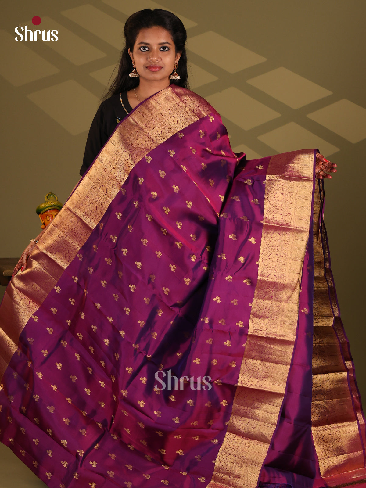 Purple(Single Tone) - Kanchipuram-halfpure Saree - Shop on Shrus.com