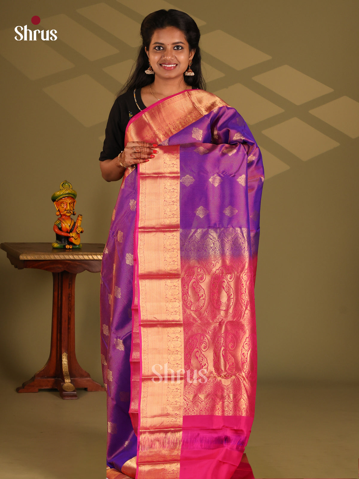 Violet & Pink - Kanchipuram-halfpure Saree - Shop on Shrus.com