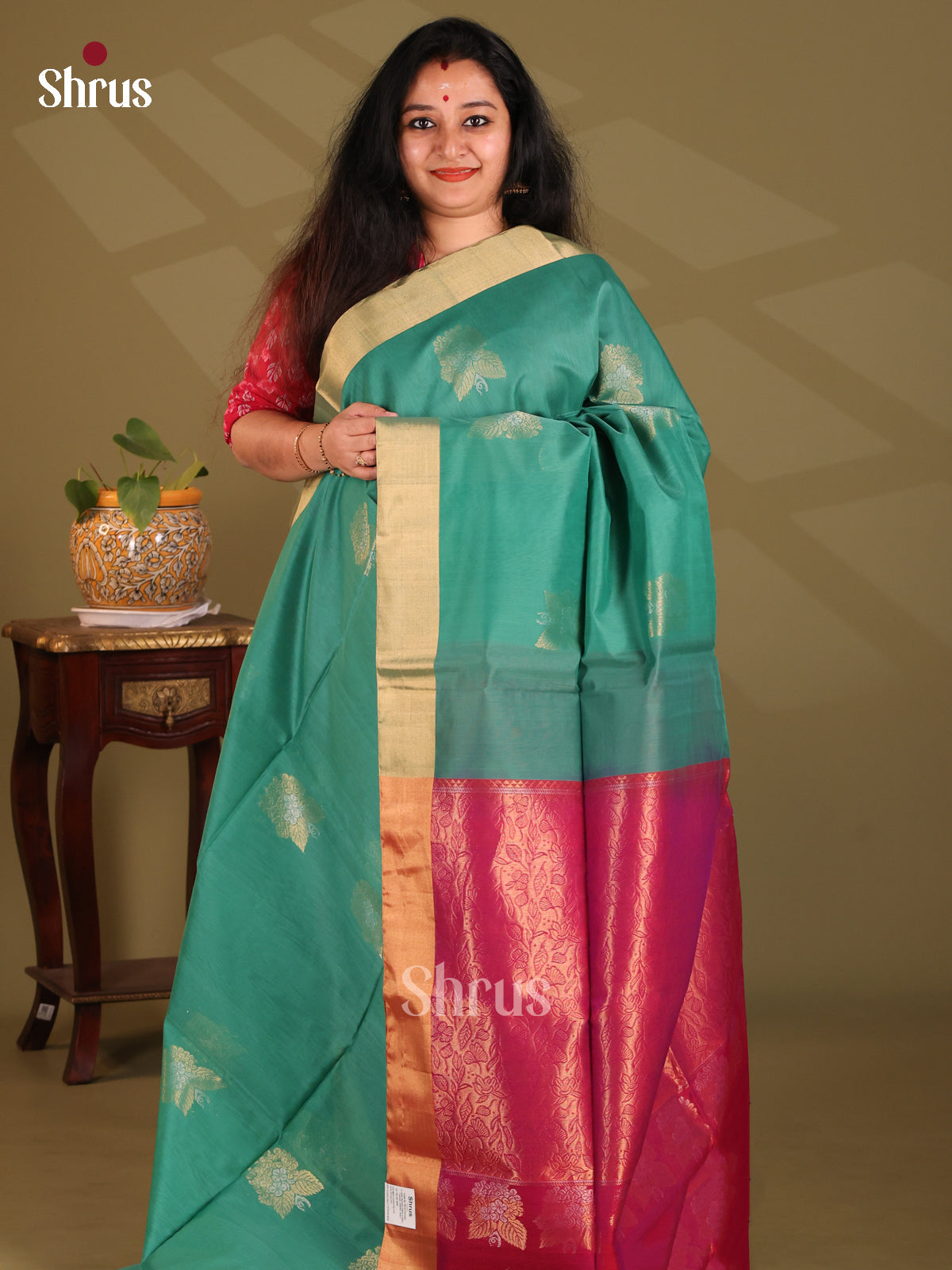 Green - Silk Cotton Saree - Shop on Shrus.com