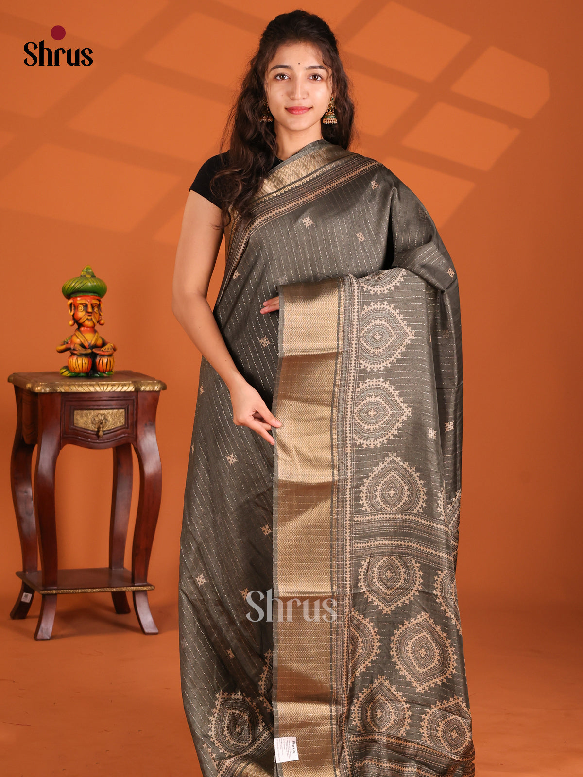 Grey - Semi Crepe Saree - Shop on Shrus.com