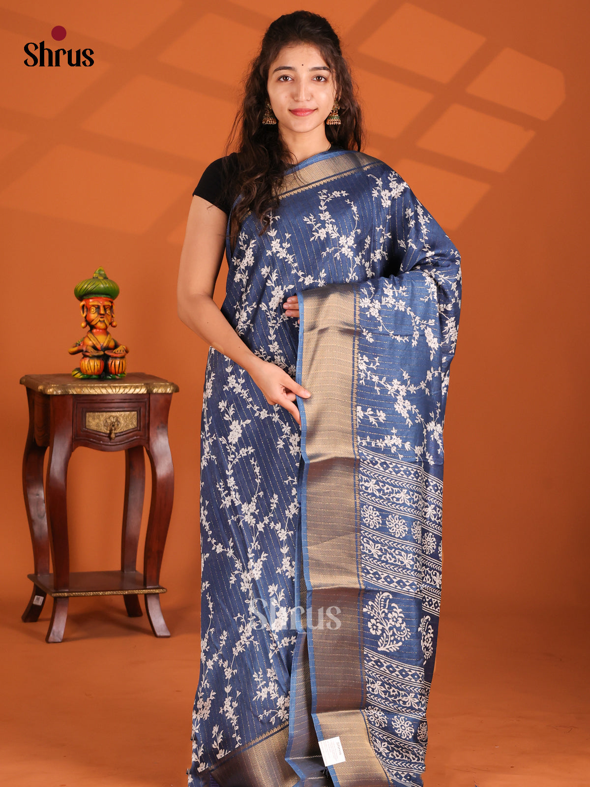 Blue - Semi Crepe Saree - Shop on Shrus.com