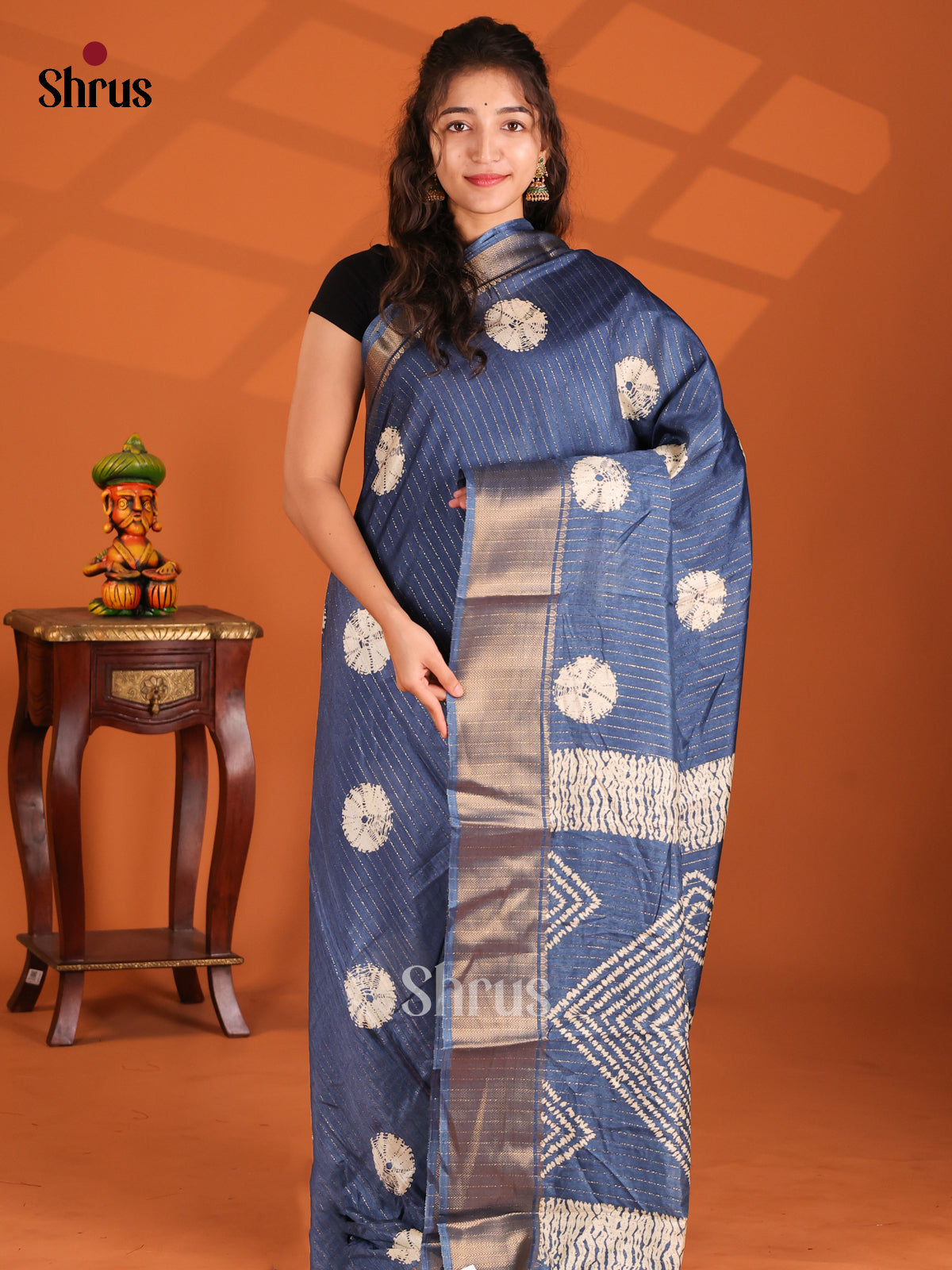 Blue - Semi Crepe Saree - Shop on Shrus.com
