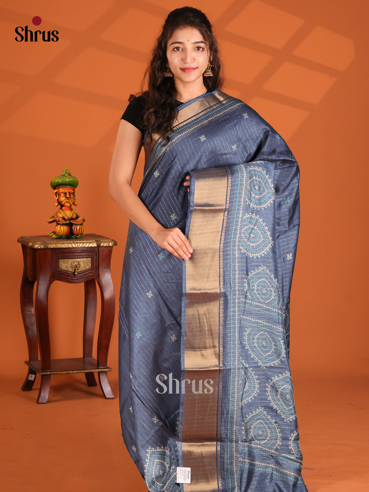 Blue - Semi Crepe Saree - Shop on Shrus.com